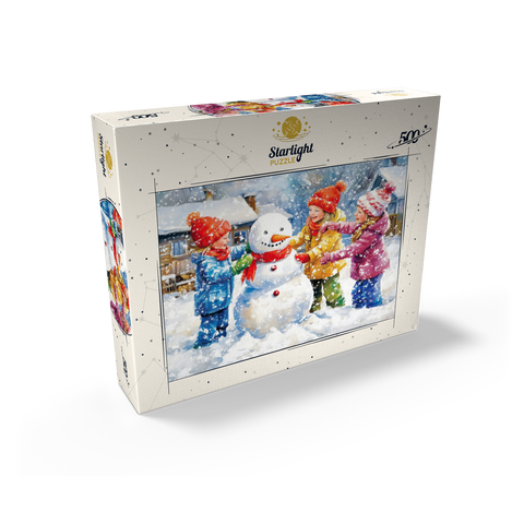 Kids Decorating Snowman in Snowy Backyard 500 Jigsaw Puzzle box view2