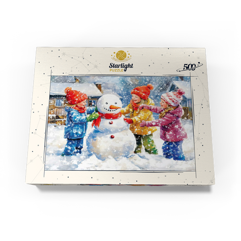 Kids Decorating Snowman in Snowy Backyard 500 Jigsaw Puzzle box view3