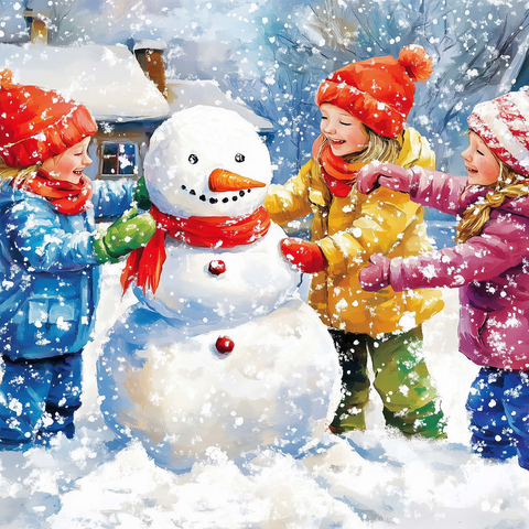 Kids Decorating Snowman in Snowy Backyard 500 Jigsaw Puzzle 3D Modell