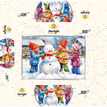 Kids Decorating Snowman in Snowy Backyard 500 Jigsaw Puzzle box 3D Modell