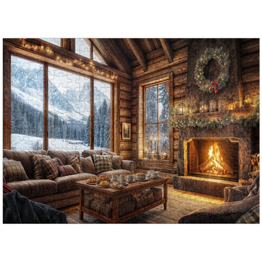 puzzleplate Cozy Log Cabin with Mountain View 300 Jigsaw Puzzle