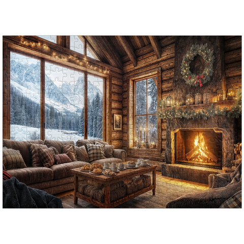 puzzleplate Cozy Log Cabin with Mountain View 300 Jigsaw Puzzle
