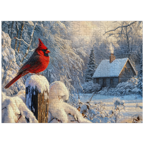 puzzleplate Northern Cardinal in Snowy Winter Landscape 300 Jigsaw Puzzle
