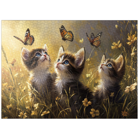 puzzleplate Three Kittens Watching Monarch Butterflies 1000 Jigsaw Puzzle