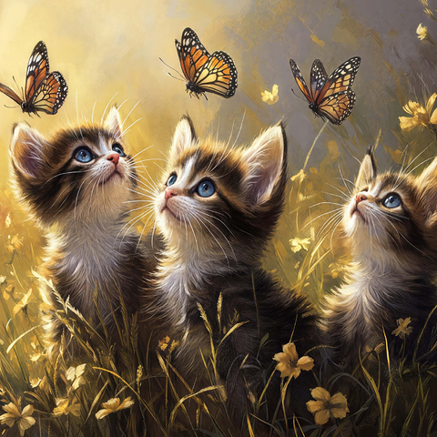 Three Kittens Watching Monarch Butterflies 1000 Jigsaw Puzzle 3D Modell
