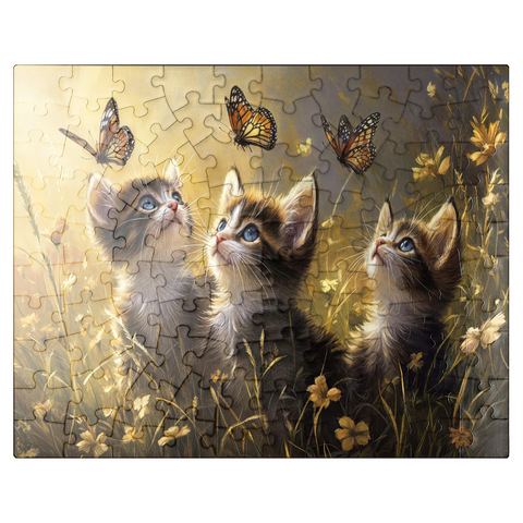 puzzleplate Three Kittens Watching Monarch Butterflies 100 Jigsaw Puzzle