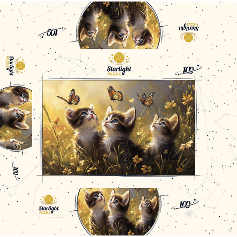 Three Kittens Watching Monarch Butterflies 100 Jigsaw Puzzle box 3D Modell
