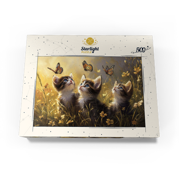 Three Kittens Watching Monarch Butterflies 500 Jigsaw Puzzle box view3
