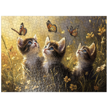 puzzleplate Three Kittens Watching Monarch Butterflies 500 Jigsaw Puzzle