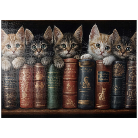 puzzleplate Adorable Kittens Nestled Among Vintage Books 1000 Jigsaw Puzzle
