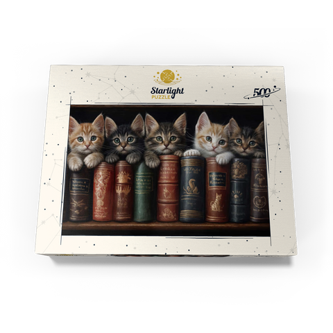 Adorable Kittens Nestled Among Vintage Books 500 Jigsaw Puzzle box view3