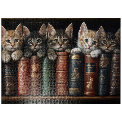 puzzleplate Adorable Kittens Nestled Among Vintage Books 500 Jigsaw Puzzle