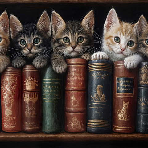 Adorable Kittens Nestled Among Vintage Books 500 Jigsaw Puzzle 3D Modell