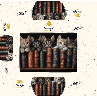Adorable Kittens Nestled Among Vintage Books 500 Jigsaw Puzzle box 3D Modell