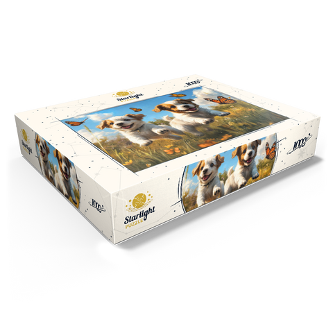 Joyful Puppies Running Through Meadow 1000 Jigsaw Puzzle box view1