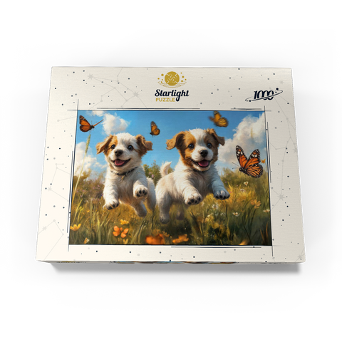 Joyful Puppies Running Through Meadow 1000 Jigsaw Puzzle box view3