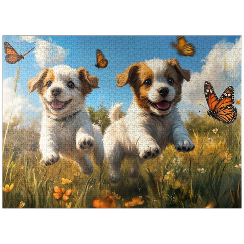 puzzleplate Joyful Puppies Running Through Meadow 1000 Jigsaw Puzzle