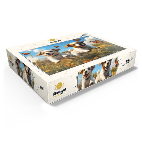 Joyful Puppies Running Through Meadow 100 Jigsaw Puzzle box view1