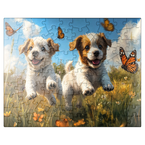puzzleplate Joyful Puppies Running Through Meadow 100 Jigsaw Puzzle