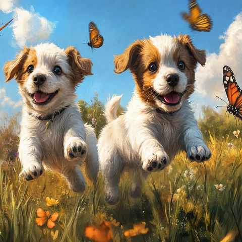 Joyful Puppies Running Through Meadow 100 Jigsaw Puzzle 3D Modell