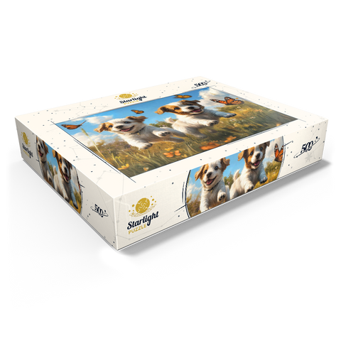 Joyful Puppies Running Through Meadow 500 Jigsaw Puzzle box view1