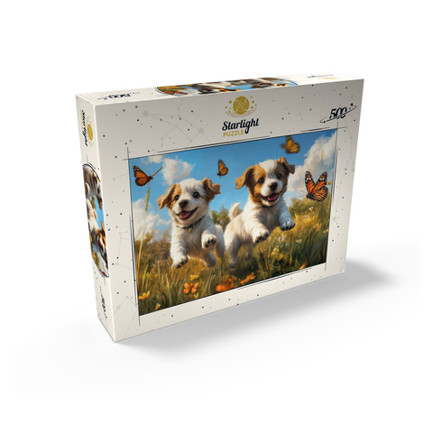 Joyful Puppies Running Through Meadow 500 Jigsaw Puzzle box view2