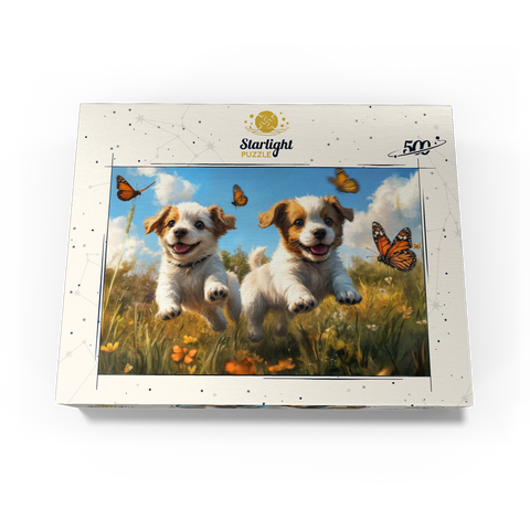 Joyful Puppies Running Through Meadow 500 Jigsaw Puzzle box view3