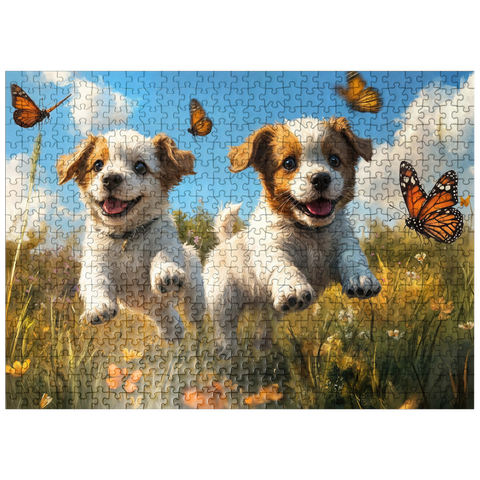 puzzleplate Joyful Puppies Running Through Meadow 500 Jigsaw Puzzle