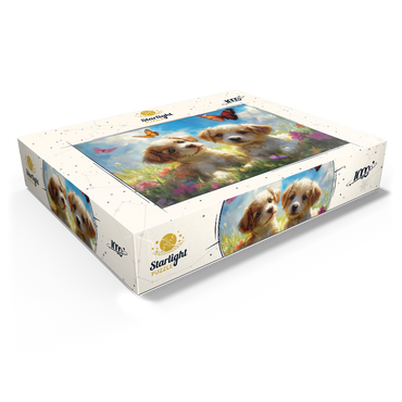 Cute Puppies in Flower Meadow with Butterflies 1000 Jigsaw Puzzle box view1