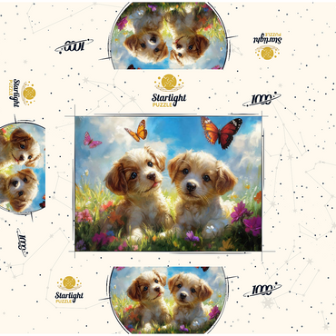 Cute Puppies in Flower Meadow with Butterflies 1000 Jigsaw Puzzle box 3D Modell