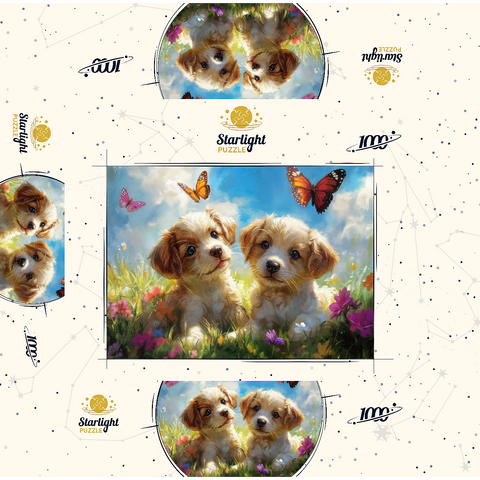 Cute Puppies in Flower Meadow with Butterflies 1000 Jigsaw Puzzle box 3D Modell
