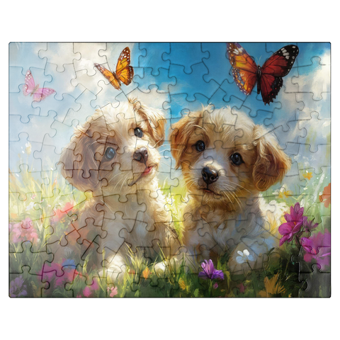 puzzleplate Cute Puppies in Flower Meadow with Butterflies 100 Jigsaw Puzzle