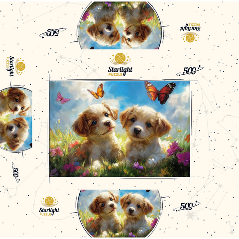 Cute Puppies in Flower Meadow with Butterflies 500 Jigsaw Puzzle box 3D Modell