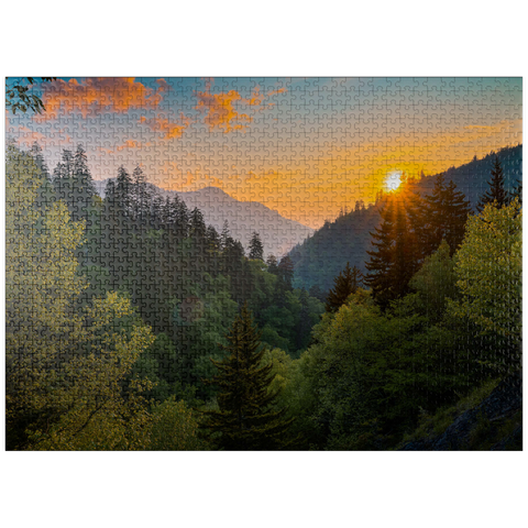 puzzleplate Sunrise Over Forested Mountain Valley 1000 Jigsaw Puzzle