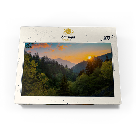 Sunrise Over Forested Mountain Valley 100 Jigsaw Puzzle box view3