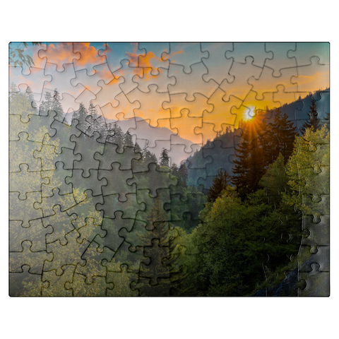 puzzleplate Sunrise Over Forested Mountain Valley 100 Jigsaw Puzzle