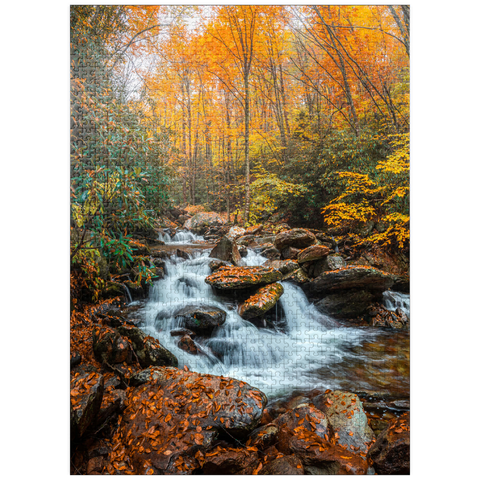 puzzleplate Cascading Stream in Autumn Forest 1000 Jigsaw Puzzle