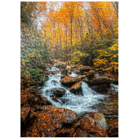 puzzleplate Cascading Stream in Autumn Forest 500 Jigsaw Puzzle