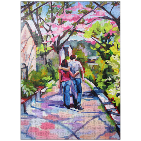 puzzleplate Couple Strolling Under Blossoming Trees 1000 Jigsaw Puzzle