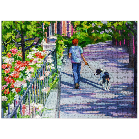 puzzleplate Morning Walk with Blooming Flowers 500 Jigsaw Puzzle