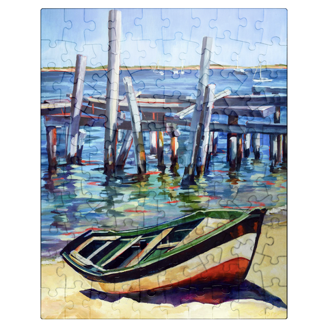 puzzleplate Rustic Rowboat on Tranquil Shore 100 Jigsaw Puzzle