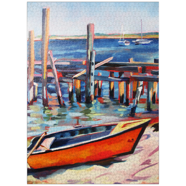 puzzleplate Vibrant Dockside with Orange Rowboat 1000 Jigsaw Puzzle