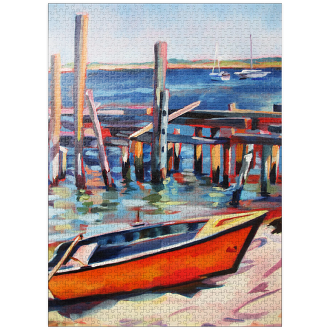 puzzleplate Vibrant Dockside with Orange Rowboat 1000 Jigsaw Puzzle