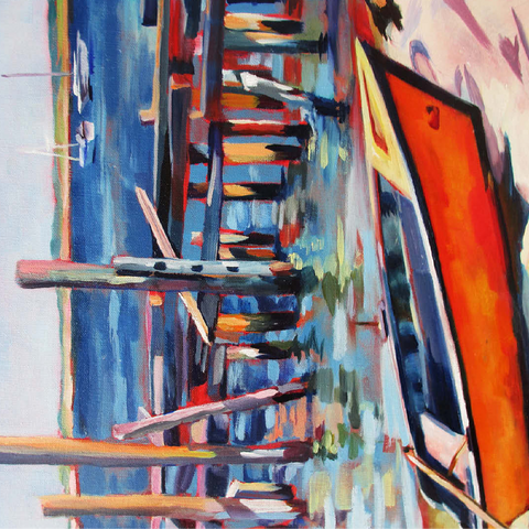 Vibrant Dockside with Orange Rowboat 100 Jigsaw Puzzle 3D Modell