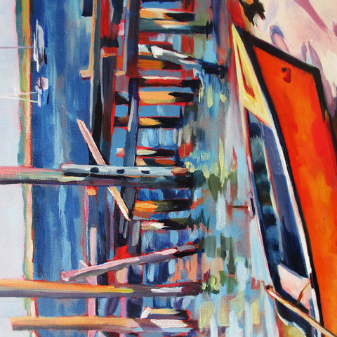 Vibrant Dockside with Orange Rowboat 500 Jigsaw Puzzle 3D Modell