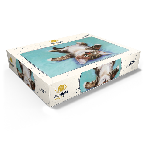 Relaxed Kitten on Turquoise Background 100 Jigsaw Puzzle box view1