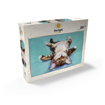 Relaxed Kitten on Turquoise Background 100 Jigsaw Puzzle box view2