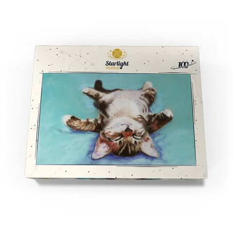 Relaxed Kitten on Turquoise Background 100 Jigsaw Puzzle box view3
