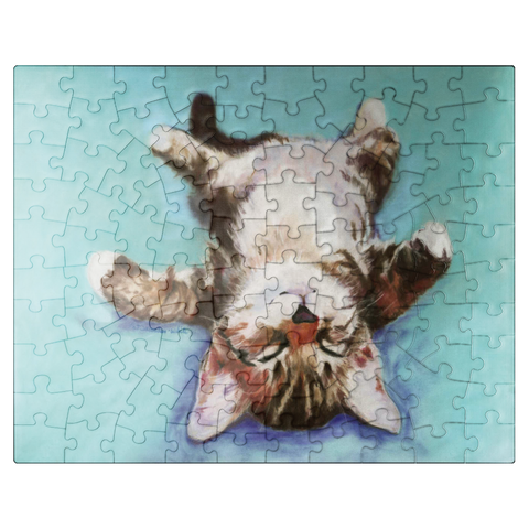 puzzleplate Relaxed Kitten on Turquoise Background 100 Jigsaw Puzzle