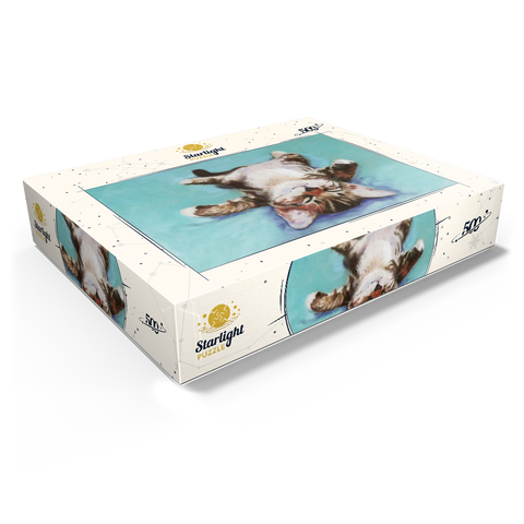 Relaxed Kitten on Turquoise Background 500 Jigsaw Puzzle box view1